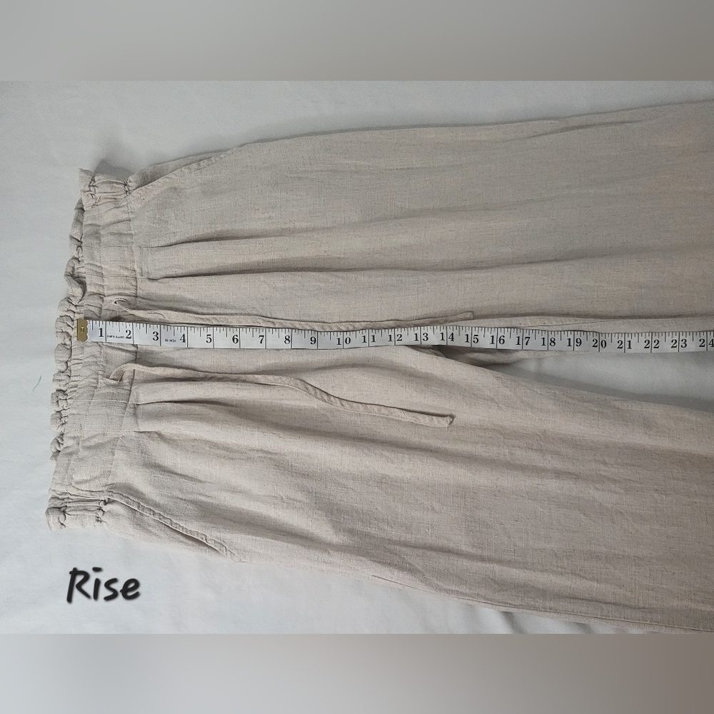 Thread + Supply High Rise Natural Wheat Wide Leg Linen Blend Pants Large - Picture 10 of 12